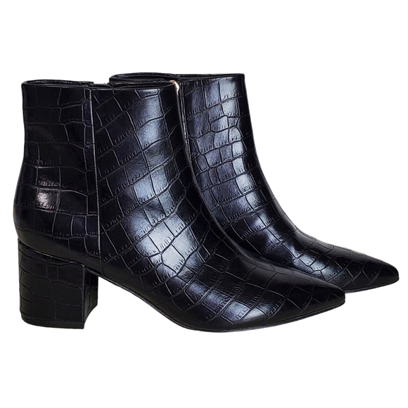 New Marc Fisher jelly faux leather embossed croc block heel ankle boots black - Picture 6 of 16